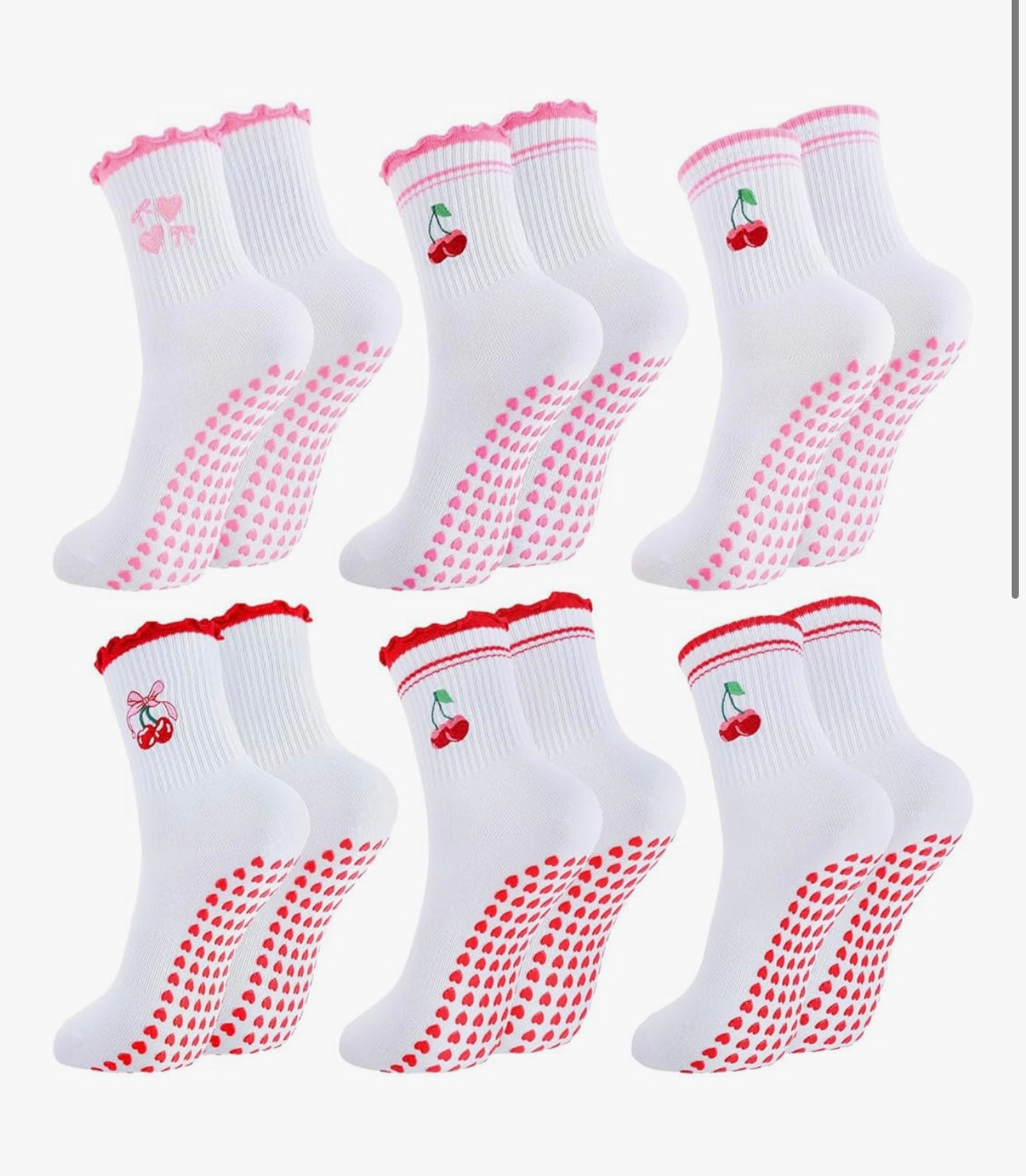 No Ruffle Pink Cherry Pilates Grip Socks