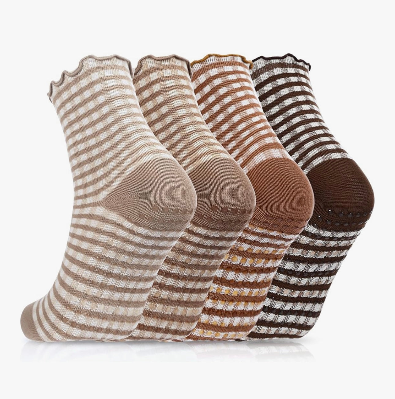 Caramel Gingham Pilates Grip Socks￼